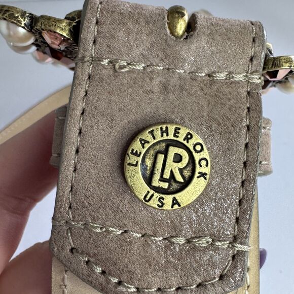Western Leatherock Cowgirl Tan Belt Rhinestones Bling Crystals Pearl Western L main image 16